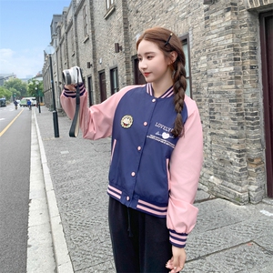 学院风拼色棒球服2025早春新款设计感少女刺绣短外套休闲夹克上衣图片