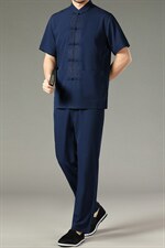 风夏季新款中老年男士短袖唐装太极服中式刺绣立领休闲套装，男装中老年男装，钱塘723