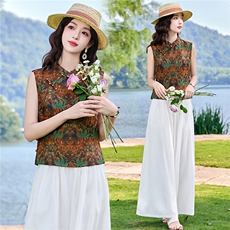 现货2026年夏季新中式上衣麻料阔腿裤子，可分开卖，女装套装/套裙，艾仟回(原伊仟回)