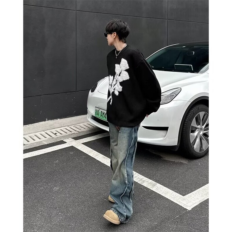 针织衫男女韩版潮流提花帅百搭宽松2024冬季新款ins毛衣MZ570-P46,男装针织衫/毛衣,星座412-2