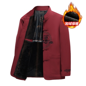 长期有货中老年风唐装棉服中山装盘扣男加绒复古棉衣外套图片