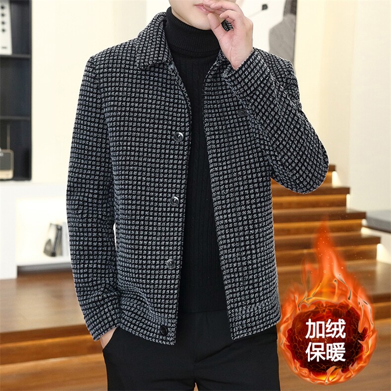 秋冬新款男士商务休闲翻领毛呢大衣短款夹克外套上衣D19P145控238，男装毛呢大衣，电商B226