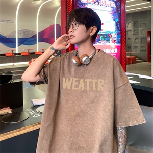 ！2025夏季新款男士水洗短袖T恤宽松字母印花版型XT169P35图片