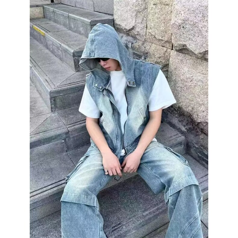 2025美式复古小众水洗做旧设计感牛仔马甲背心,男装背心/马甲,星座410-6（原星座1304-1）