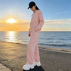 时尚休闲套装女春季新款宽松洋气减龄纯色圆领卫衣阔腿长裤两件套，女装套装/套裙，江南