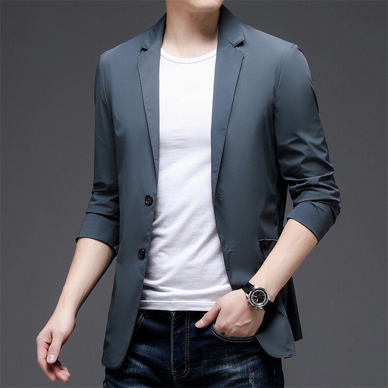 夏季新款男士商务休闲防晒服薄款上衣中青年百搭纯色长袖西服外套,男装西服,电商B212（原钱塘6029）