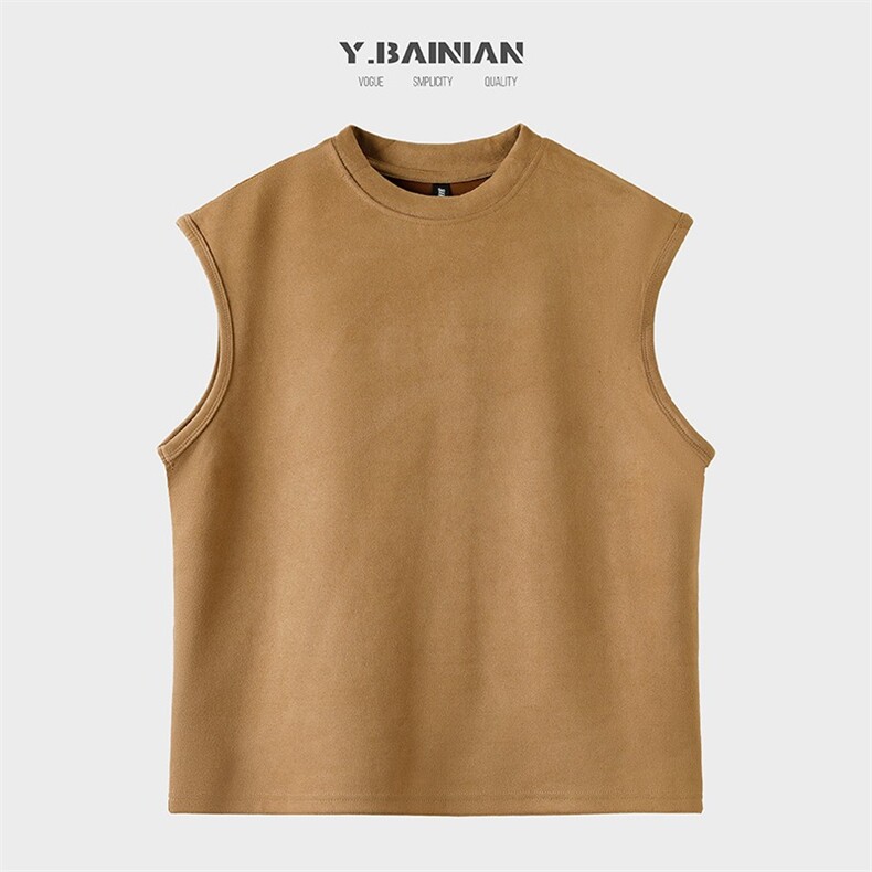 美式高街潮牌重磅纯棉散边坎肩背心纯色中性宽松复古无袖T恤背心,男装T恤,星座1013