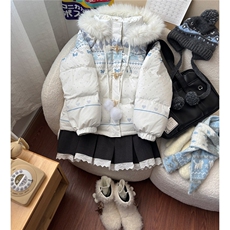 1506-1/M78901/P99小猫连帽毛领羽绒服女白色短款保暖外套，男装羽绒服，星座1506-1