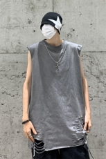 背心/马甲/坎肩夏季圆领下摆破洞无袖纯色T恤B239-1237-P45，男装背心/马甲，星座514-2(原B239)