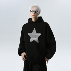 2025新款字母星星印花黑色连帽卫衣男女春秋季情侣帽衫W301-P48，男装卫衣，电商C307