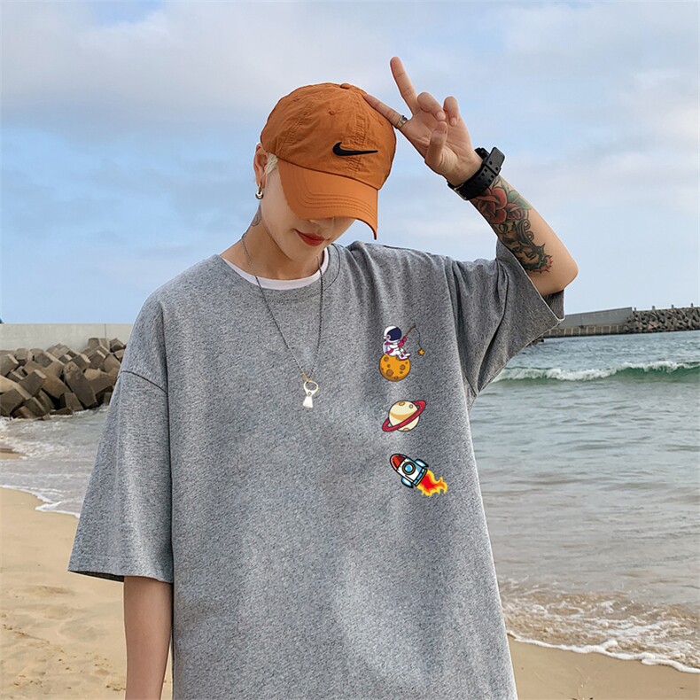 短袖T恤男夏季薄款2025新款美式上衣服潮牌圆领宽松情侣半袖体恤,男装T恤,电商B371