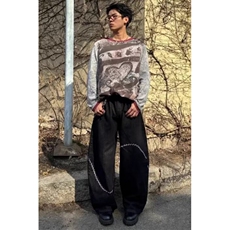 牛仔裤美式潮牌男女潮牌刺绣设计感宽松阔腿弯刀裤子N9817，男装牛仔裤，星座1116A（原606A-3）