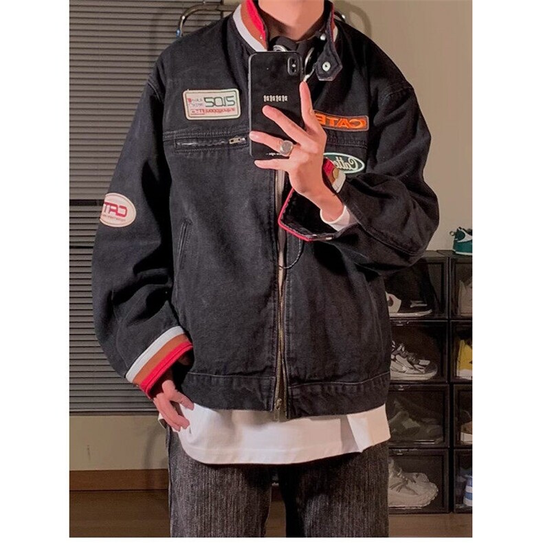 DJK8945-P85美式牛仔外套男贴布机车赛车服夹克上衣-网图现货,男装夹克,星座603-2