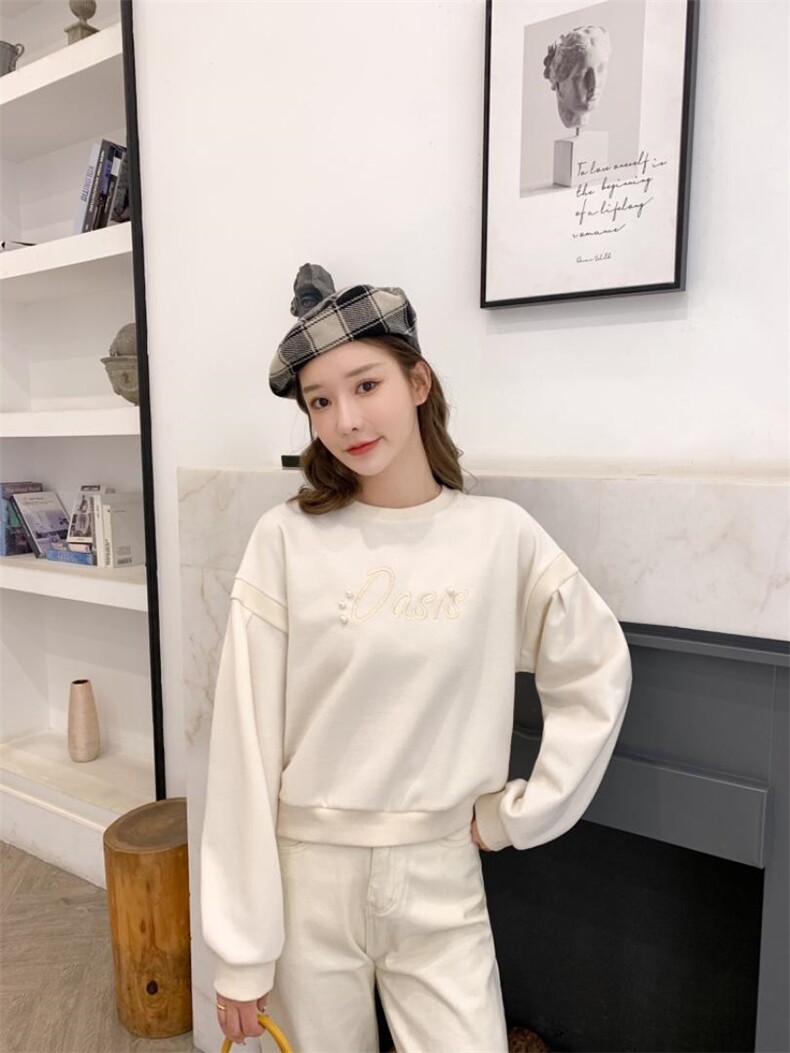 【现货】秋季新款珍珠字母绣花卫衣，女装卫衣/绒衫，法贝萱