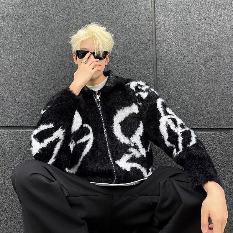 针织开衫男女韩版潮流提花连帽百搭2024冬季ins宽松毛衣MZ755-P58,男装针织衫/毛衣,星座412-3