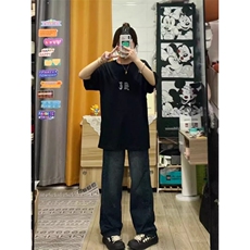 1506-1/K88011/P41个性字母牛仔裤嘻哈ins潮高街潮流痞帅长裤男女，男装牛仔裤，星座1506-1