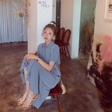 现货三色鱼尾夏季新款短袖衬衫连衣裙011-861-p85(控138)，女装连衣裙，Mushroom