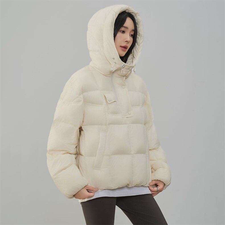 现货2025年冬季新款90白鸭羽绒休闲风套头羽绒服女外套,女装羽绒服,阳光伊恋