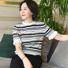 夏季女士套头针织衫短袖t恤女宽松遮肚子，女装针织衫/毛衣，斯美雅电商供货