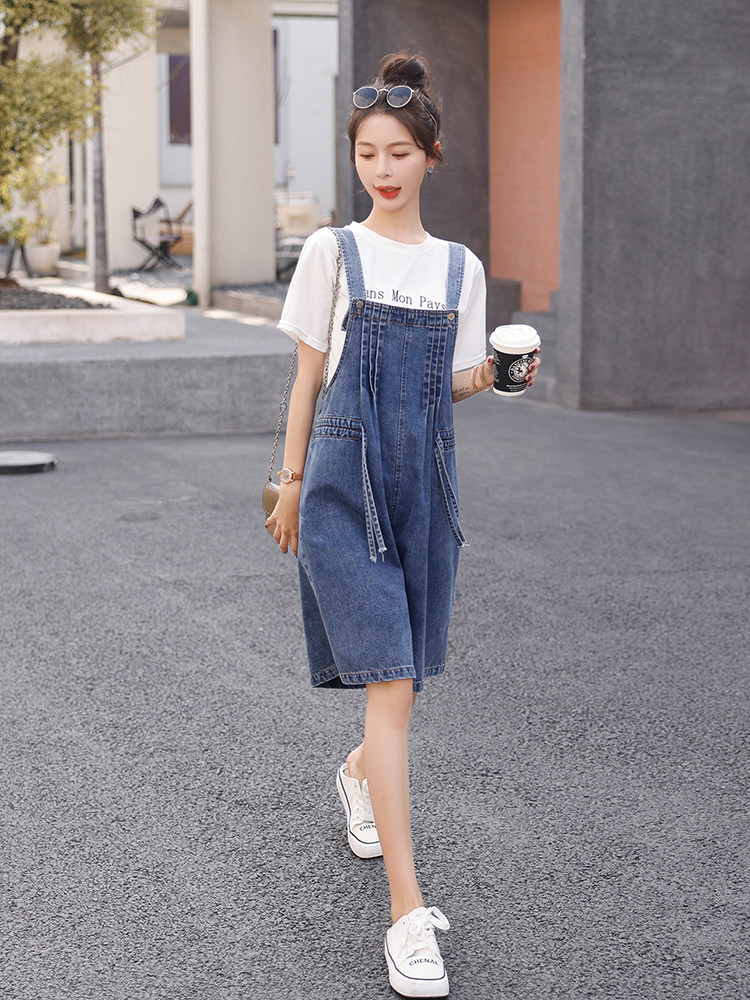 时尚宽松牛仔背带裤女夏季新款显瘦百搭休闲短裤连体裤学生装,女装连体裤,秋水欣儿
