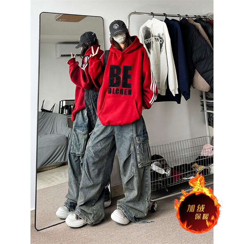 抖音得物供货提供视频秋冬重磅美式宽松织带连帽卫衣0433,男装卫衣,电商A486