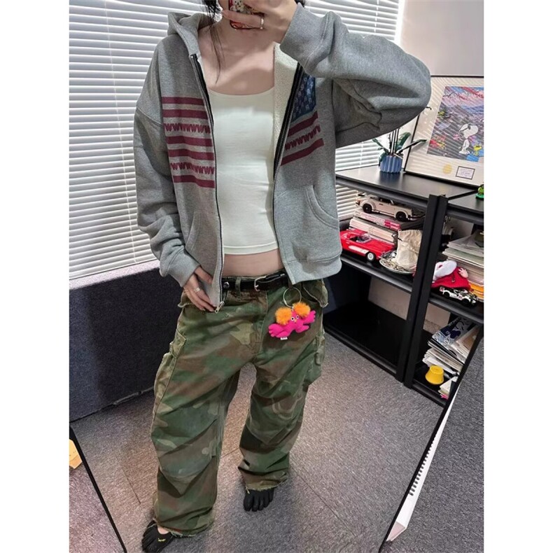 2025新款旗拉链帽衫卫衣宽松简约开衫男女同款潮流帅气百搭,男装卫衣,四季星座505