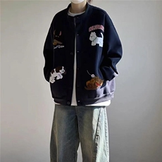 春秋季复古潮牌毛巾绣重磅开衫卫衣女潮牌情侣百搭休闲夹克外套，男装夹克，四季星座505