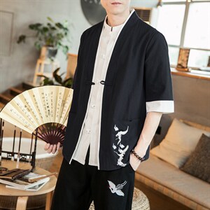 风外套五分袖男唐装盘扣开衫道袍和服宽松夹克茶服 M129 P50图片
