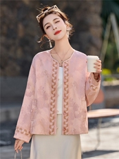 2026年春季新中式减龄气质淡雅盘扣重工钉珠提花外套，女装短外套，奕薇雅