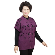 中老年羊毛衫马甲秋冬款短袖针织毛衣女款唐装领开衫马夹背心大全，女装中老年女装，亚东羊绒制品