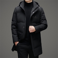 冬季男士白鸭绒羽绒服加绒保暖商务品质脱卸帽中长外套休闲简约男，男装羽绒服，钱塘6003（原4033）
