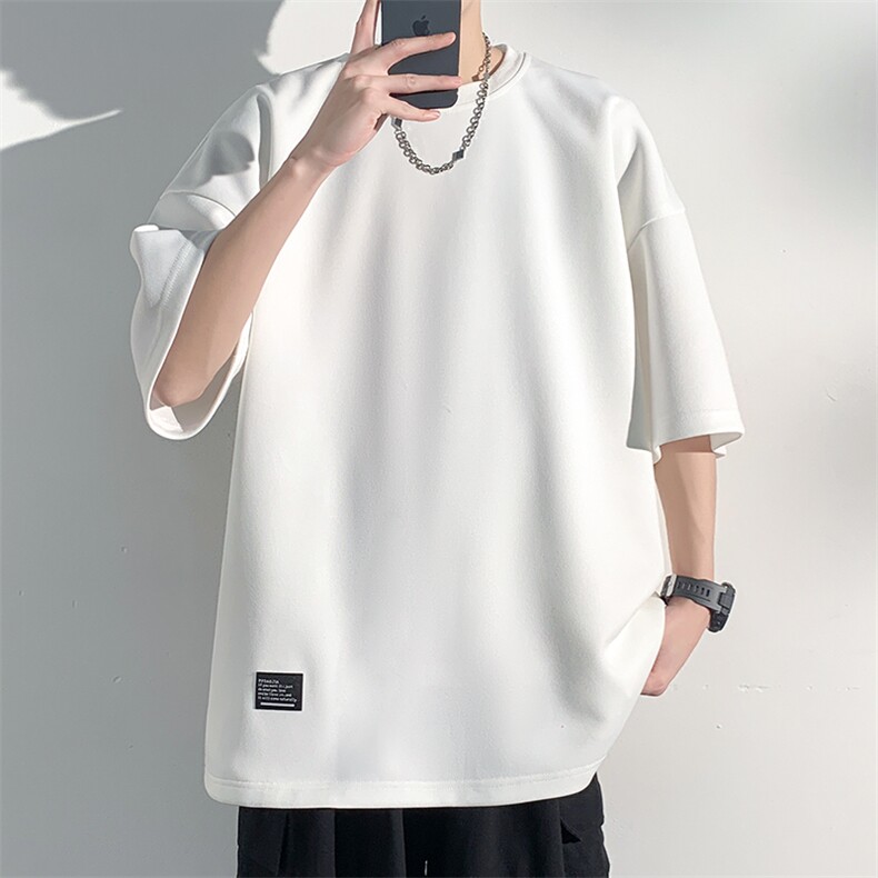 wassuphappy黑色短袖t恤男夏季潮流重磅宽松上衣青少年休闲半袖,男装T恤,电商A001-1