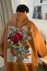 抖音品质美式复古玫瑰印花宽松麂皮绒连帽卫衣JK23389特批43-控69，男装卫衣，星座605(原A050)