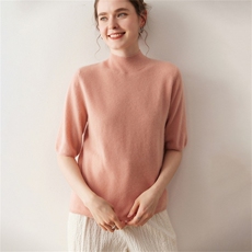 2025年秋季12针半高短袖舒适时尚百搭，女装T恤，溪贝羊绒