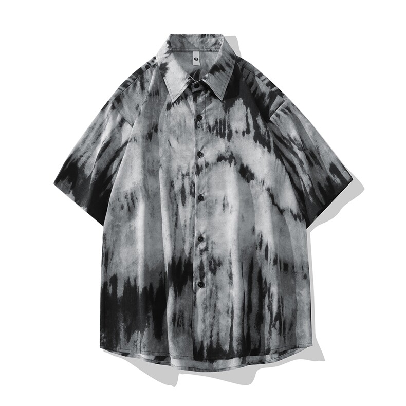 B413-1-CS319印花冰丝短袖衬衫复古宽松休闲半袖衬衣控69，男装衬衫，电商B413-1