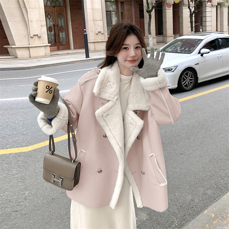 新款蓝色皮毛一体加厚外套7682-P235-K328,女装皮草,2C159