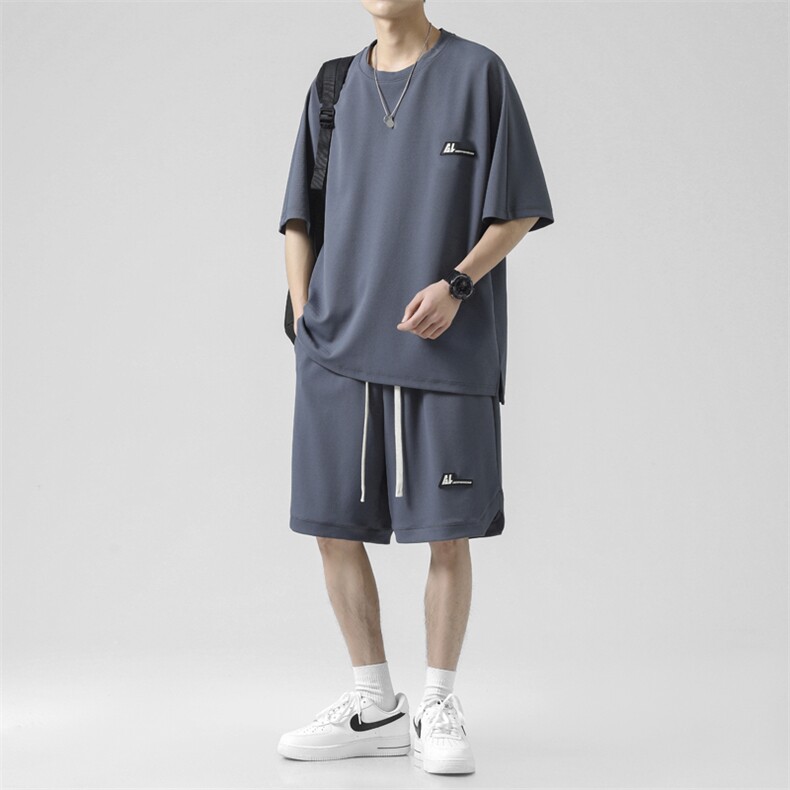 冰丝速干短袖夏装薄款透气宽松休闲夏季运动跑步套装TZ11-特批70,男装休闲套装,星座718
