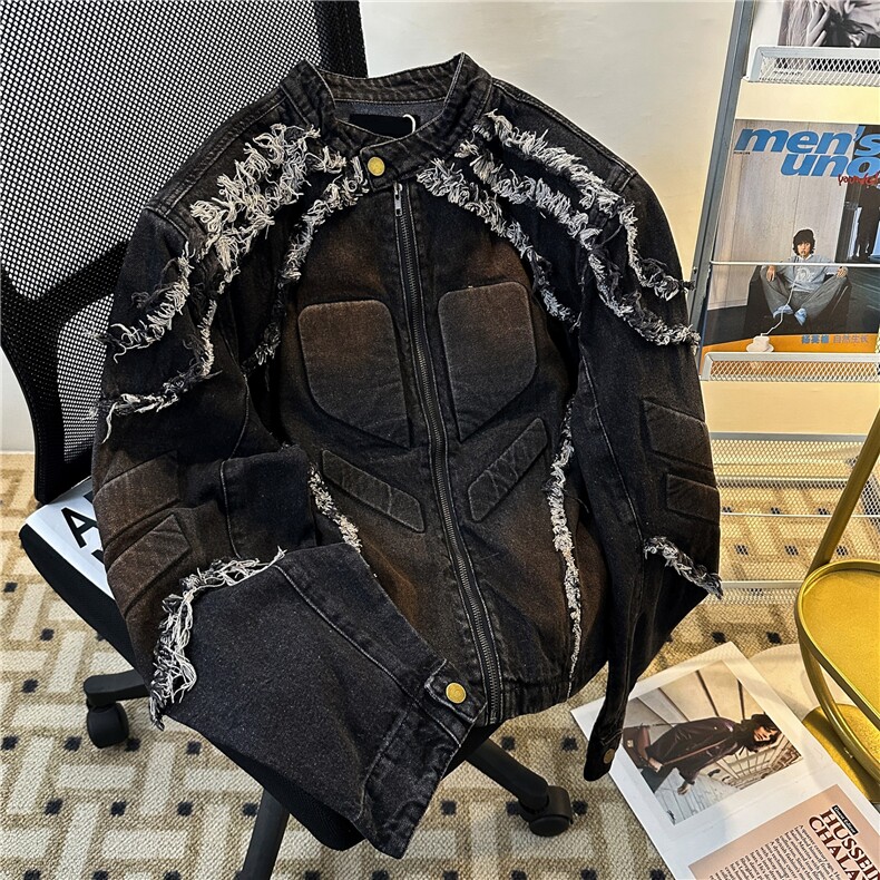 新款小众复古重磅毛边机车牛仔设计感短款外套-NC641,男装工装外套,星座1002-2