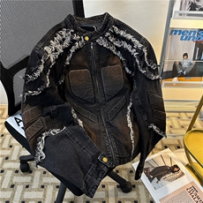 新款小众复古重磅毛边机车牛仔设计感短款外套-NC641，男装工装外套，星座1002-2