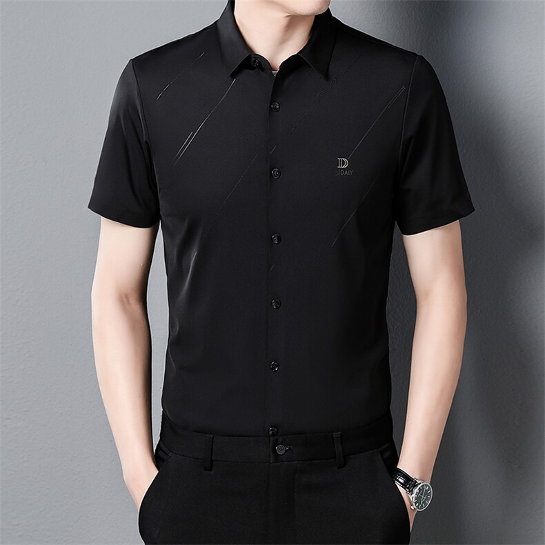 爸爸夏装短袖衬衫2023新款男士衬衣中年人上衣薄款夏季中老年男装，男装衬衫，电商B212（原钱塘6029）