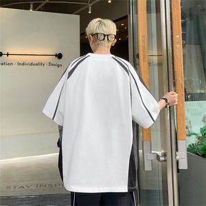 X5532-TP35 58 夏季新款插肩撞色T恤潮牌印花青年运动短袖男图片