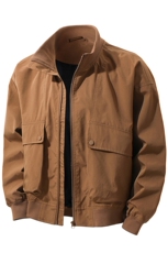 JK007立体白底大口袋工装教练飞行夹克聚酯纤维(S-3XL)TP38，男装夹克，电商A088