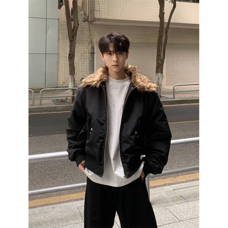 【有货】S476CC-特P98毛领工装棉服男加厚短款飞行夹克外套,男装夹克,星座1007（原301D）