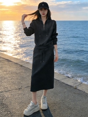 高端气质时尚套装裙女春季新款洋气显瘦立领卫衣修身半身裙两件套，女装套装/套裙，江南