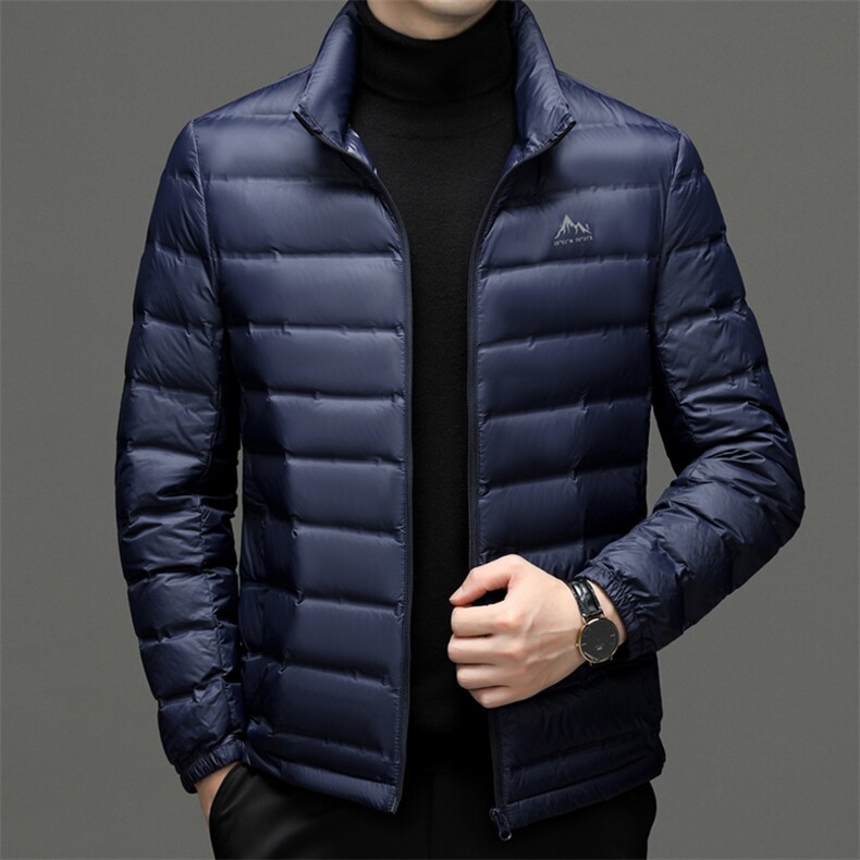 现货立领90绒轻薄羽绒服夹克男士轻薄羽绒服外套中年休闲男装羽绒图片