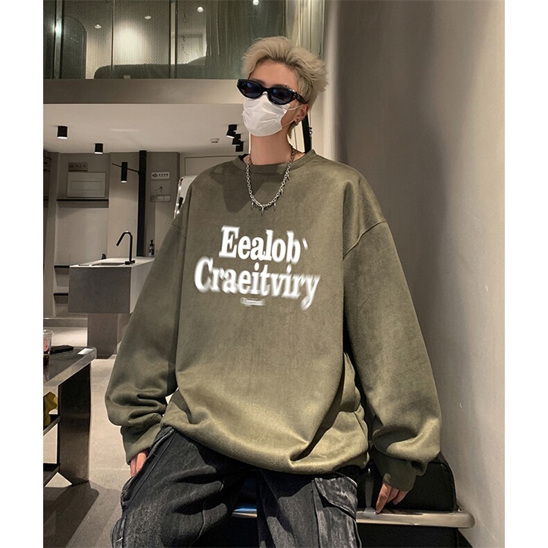 抖音得物供货提供视频秋冬重磅美式麂皮绒圆领卫衣JY554,男装卫衣,电商A486