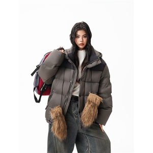 90%绒新标有报告连帽撞色韩版宽松羽绒服外套Y990/370 现货图片