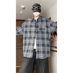 港风宽松长袖格子衬衫男KD614-P5073图片