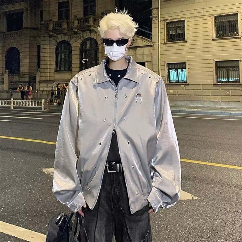 2023潮ins男短款外套高级设计金属感拉链垫肩夹克外套W5298-P75,男装夹克,星座412-2