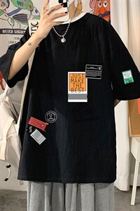 YT26121-P30 亚短袖t恤男大码五分袖男宽松七分袖 海报风图片
